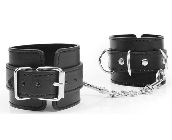 Черные наручники с металлическими застежками и цепочкой, фото 