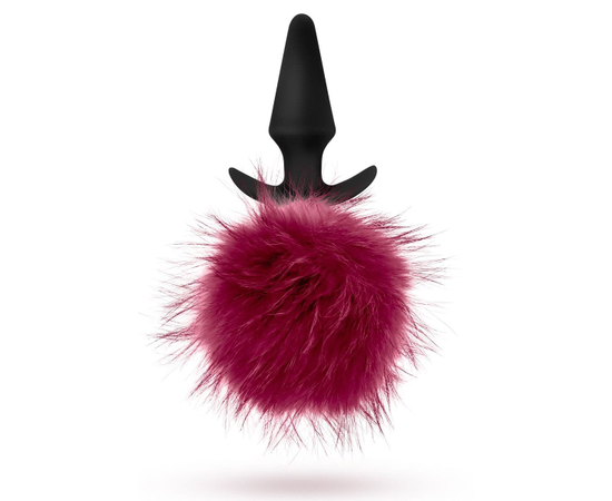 Силиконовая анальная пробка с бордовым заячьим хвостом Fur Pom Pom - 12,7 см., фото 