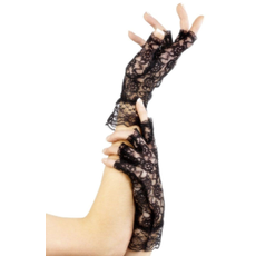 Короткие кружевные перчатки с открытыми пальчиками, Цвет: черный, Размер: S-M-L, фото 