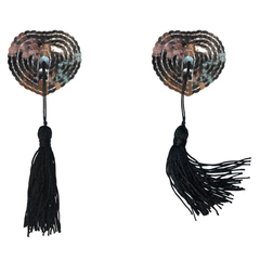 Серебристые пэстисы-сердечки Gipsy с черными кисточками, Цвет: серебристый с черным, фото 