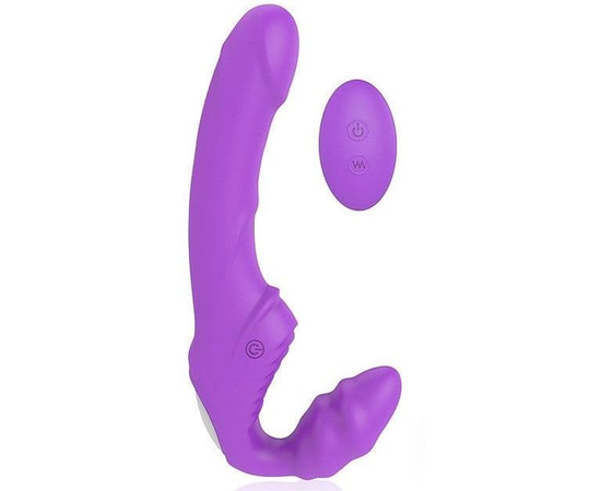 Фиолетовый безремневой страпон с 9 режимами вибрации и пультом ДУ, фото 