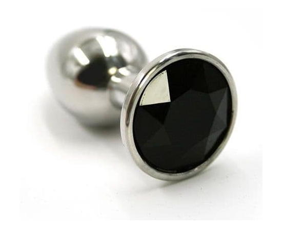 Серебристая алюминиевая анальная пробка с чёрным кристаллом - 7 см., фото 