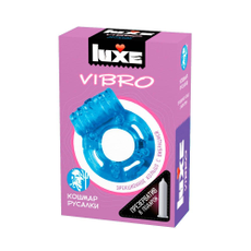 Голубое эрекционное виброкольцо Luxe VIBRO "Кошмар русалки" + презерватив, фото 