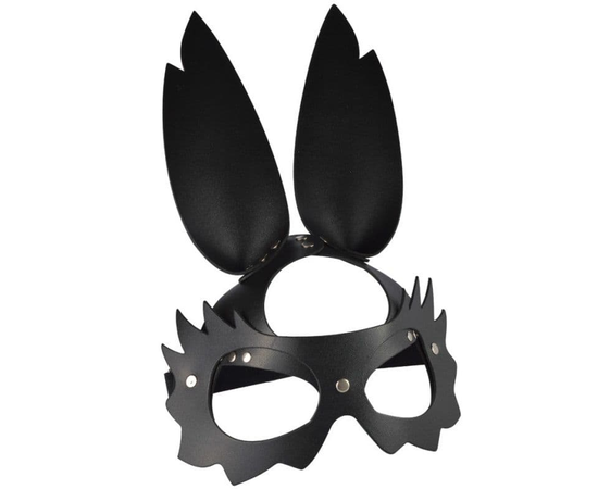 Черная кожаная маска "Зайка" с длинными ушками, фото 