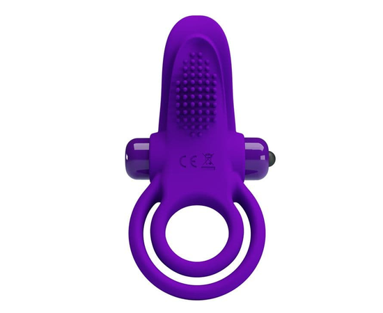 Фиолетовое силиконовое эрекционное кольцо с вибрацией и подхватом мошонки, фото 