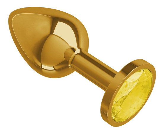 Золотистая конусовидная анальная пробка с желтым кристаллом - 7 см., фото 