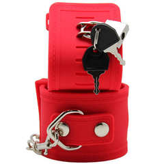 Красные силиконовые наручники с фиксацией и ключиком, фото 