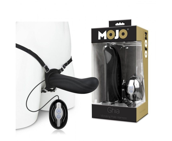 Черный полый страпон с вибрацией Mojo Ghia - 16 см., фото 