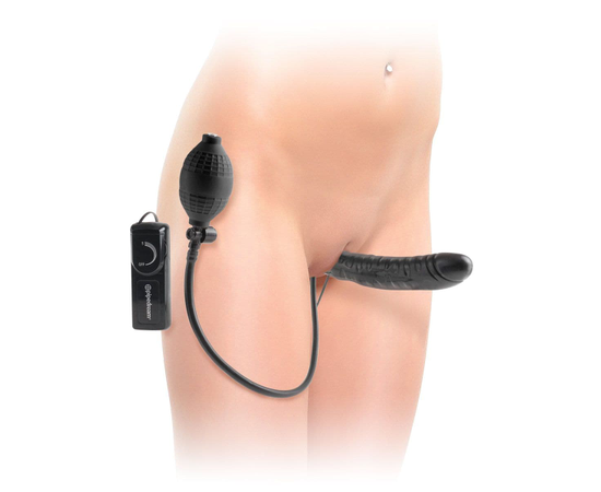 Фаллоимитатор с ручным насосом Inflatable Vibrating Strapless Strap-On - 16,5 см., Цвет: черный, фото 