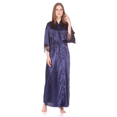 Роскошный длинный халат из искусственного шелка, Цвет: темно-синий, Размер: F, фото 