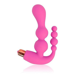 Розовый анально-вагинальный вибратор - 20 см., фото 