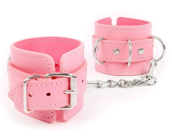 Розовые наручники на регулируемых ремешках с цепочкой, фото 