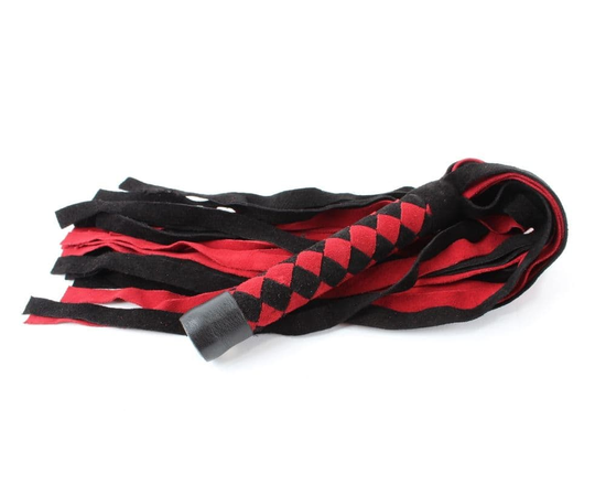 Черно-красная замшевая плеть с ромбами на рукояти - 60 см., фото 