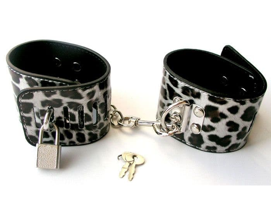 Леопардовые наручники на металлической сцепке с замком, фото 