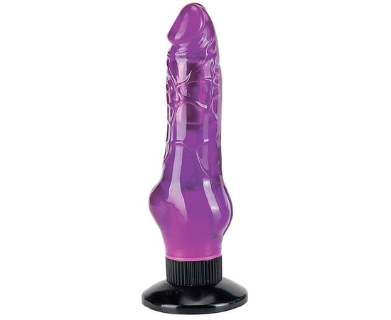 Фиолетовый водонепроницаемый вибромассажер на присоске - 17,5 см., фото 