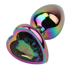 Радужная металлическая пробка Rainbow Heart Butt Plug - 7,1 см., фото 