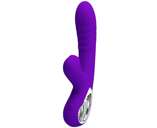 Фиолетовый вибратор Jersey с вакуумной стимуляцией - 21,8 см., фото 