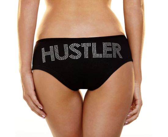 Трусики-слип с надписью стразами Hustler, Цвет: черный, Размер: M-L, фото 