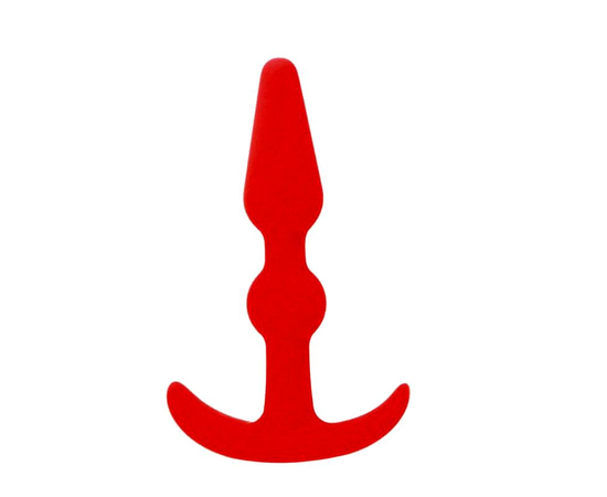 Красная анальная втулка T-SHAPE SILICONE BUTT PLUG RED - 9,9 см., фото 
