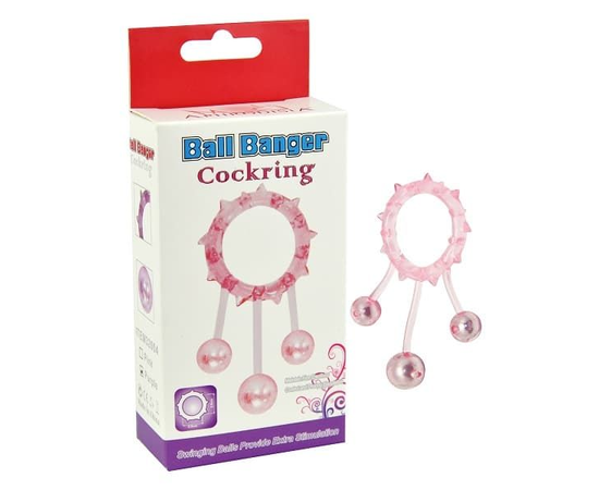 Розовое эрекционное кольцо  Ball Banger Cock Ring с 3 утяжеляющими шариками, фото 