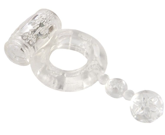 Прозрачное эрекционное кольцо с вибратором и хвостом, фото 