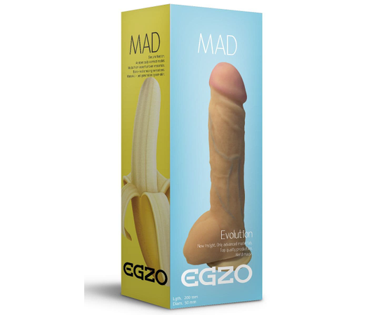 Большой реалистичный фаллоимитатор Mad Banana с мошонкой - 23,5 см., Цвет: телесный, фото 
