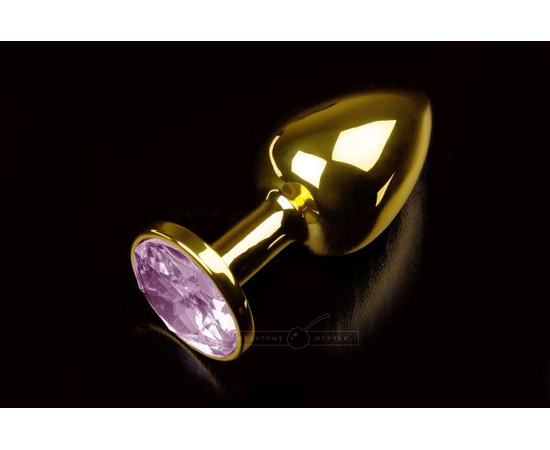 Маленькая золотистая анальная пробка с круглым кончиком и кристаллом - 7 см., Цвет: розовый, фото 