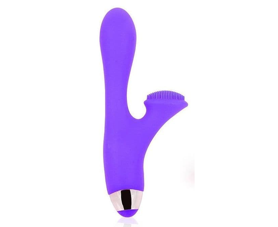 Фиолетовый вибромассажер с клиторальным стимулятором с шипиками, фото 