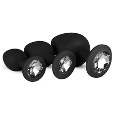 Набор из 3 черных анальных пробок со стразами Diamond Plug Set, фото 