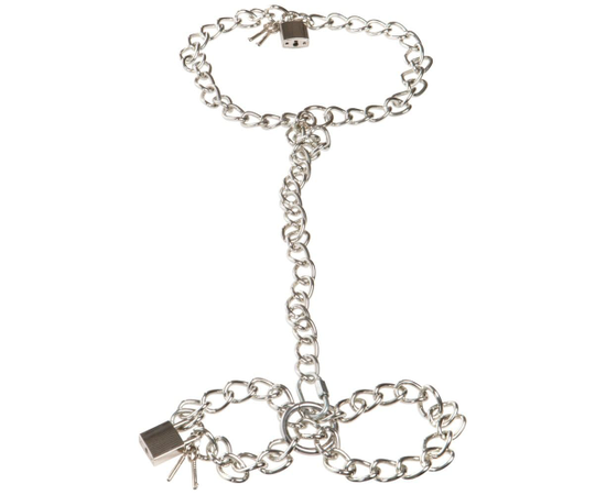 Фиксация на шею и запястья в виде цепей с замочками Bad Kitty Metal collar and chain, фото 