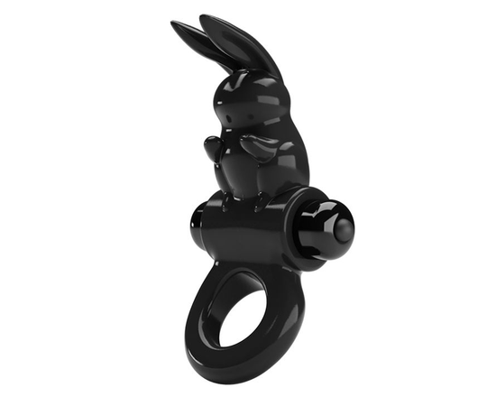 Черное эрекционное кольцо со стимулятором клитора в виде кролика Exciting ring, фото 
