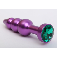 Фиолетовая фигурная анальная ёлочка с зелёным кристаллом - 11,2 см., фото 