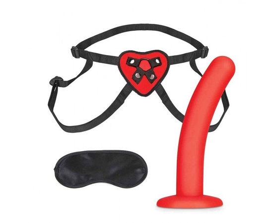 Красный поясной фаллоимитатор Red Heart Strap on Harness & 5in Dildo Set - 12,25 см., фото 