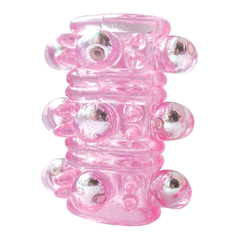 Розовая насадка на пенис Crystal sleeve с шариками и пупырышками - 5,5 см., фото 