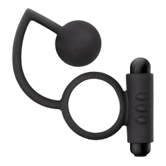 Черное эрекционное кольцо с вибропулей и стимулирующим шариком Silicone Anal Ball with Vibrating C-Ring, фото 