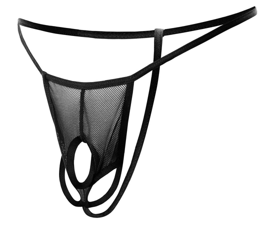 Черные мужские мини-стринги с 3 отверстиями, Цвет: черный, Размер: M-L, фото 