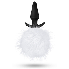 Силиконовая анальная пробка с белым заячьим хвостом Fur Pom Pom - 12,7 см., фото 