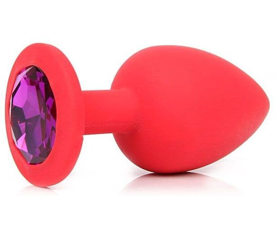 Красная анальная пробка с фиолетовым кристаллом - 9,5 см., фото 