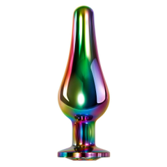Радужная анальная пробка Rainbow Metal Plug Small - 9,4 см., фото 