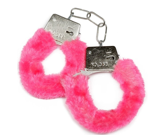 Металлические наручники с розовой опушкой и ключиком, фото 