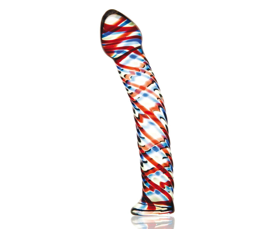 Стеклянный фаллос с разноцветными спиралями - 17 см., Цвет: разноцветный, фото 