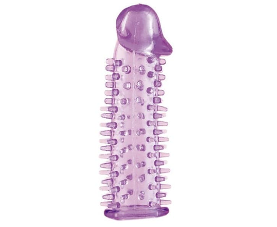 Фиолетовая насадка на половой член с закрытой головкой и шипами - 12,5 см., фото 