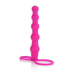 Розовая насадка для двойного проникновения Silicone Love Rider Beaded Dual Penetrator - 14,5 см., фото 