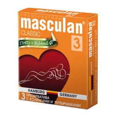 Презервативы Masculan Classic 3 Dotty+Ribbed с колечками и пупырышками - 3 шт., фото 
