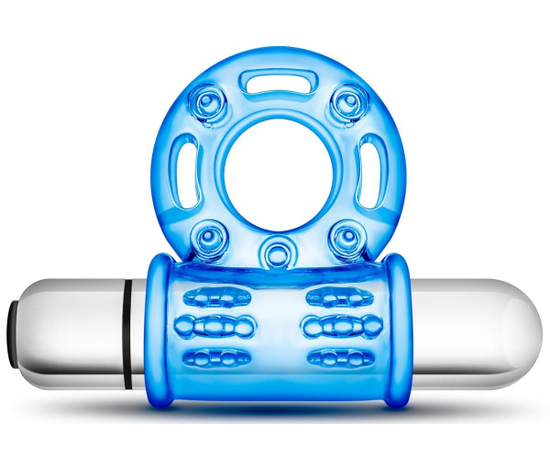 Голубое эрекционное виброкольцо 10 Function Vibrating Mega Bull Ring, фото 