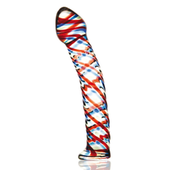 Стеклянный фаллос с разноцветными спиралями - 17 см., Цвет: разноцветный, фото 