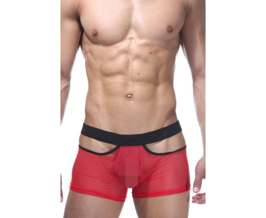 Откровенные трусы-боксеры из полупрозрачной ткани, Цвет: красный с черным, Размер: S-M, фото 