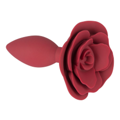 Красная анальная пробка с ограничительным основанием в виде розы - 10,7 см., фото 