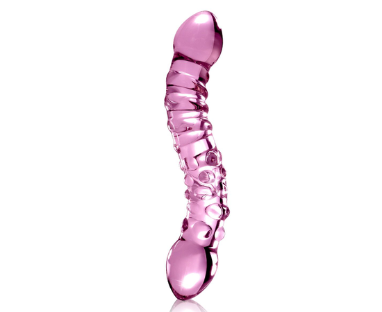 Розовый стеклянный двухголовый стимулятор Icicles №55 - 19,5 см., фото 