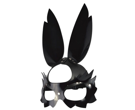 Черная лаковая кожаная маска "Зайка" с длинными ушками, фото 